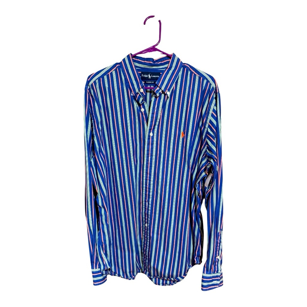 Polo Ralph Lauren Mens XL Classic Fit Blue Stripe Long Sleeve‎ Button Shirt